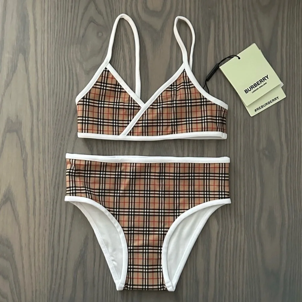 BURBERRY GIRLS MICRO CHECK TWO-PIECE SWIMSUIT